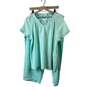 Charter Club Womens Pajamas XXL Green Plus Size Mint Capri Cropped Lightweight